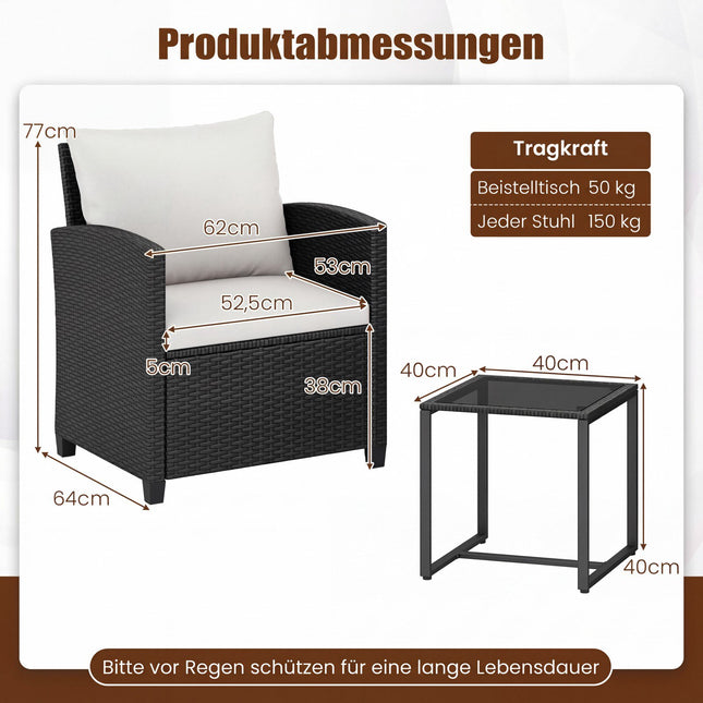 Gartenmöbel-Set aus Rattan mit Kissen und Glastisch