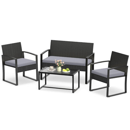 Rattan-Gartensitzgruppe mit Auflagen – Grau