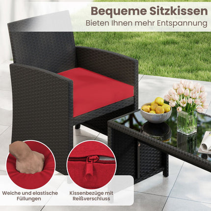 Ensemble de mobilier de jardin en rotin avec coussins - Rouge