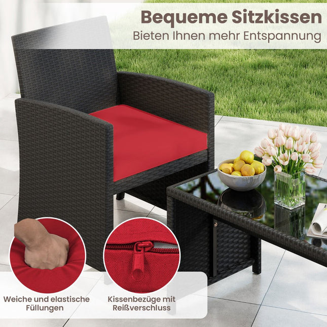Ensemble de mobilier de jardin en rotin avec coussins - Rouge