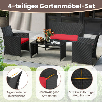 Ensemble de mobilier de jardin en rotin avec coussins - Rouge