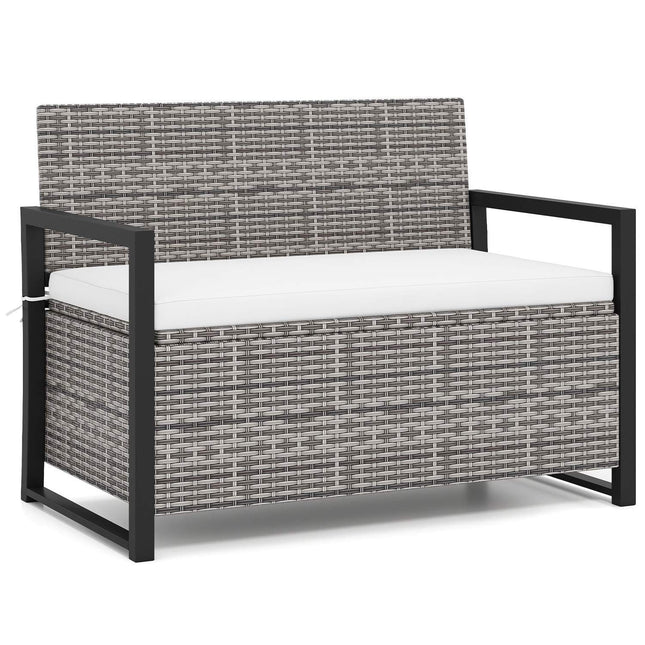 Banc de rangement d'extérieur en rotin avec coussin, capacité de charge de 360 kg