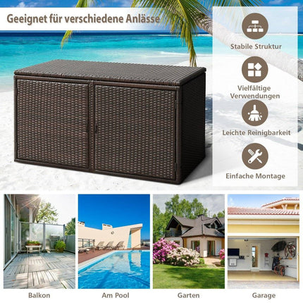 Rattan-Terrassenbox mit 335 l Fassungsvermögen, Stahlrahmen zur Aufbewahrung, Braun