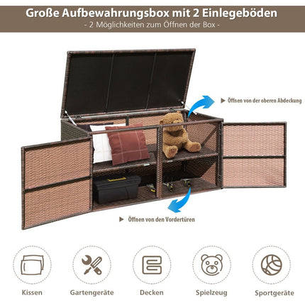 Rattan-Terrassenbox mit 335 l Fassungsvermögen, Stahlrahmen zur Aufbewahrung, Braun