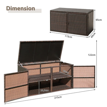 Rattan-Terrassenbox mit 335 l Fassungsvermögen, Stahlrahmen zur Aufbewahrung, Braun