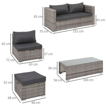 Gartenmöbel aus Rattan, 6-teilig, Metallrahmen, grau