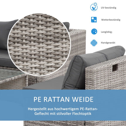 Gartenmöbel aus Rattan, 6-teilig, Metallrahmen, grau