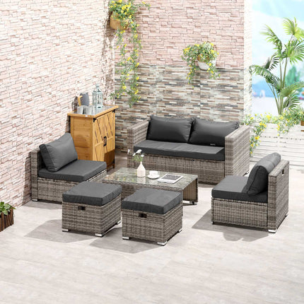 Gartenmöbel aus Rattan, 6-teilig, Metallrahmen, grau