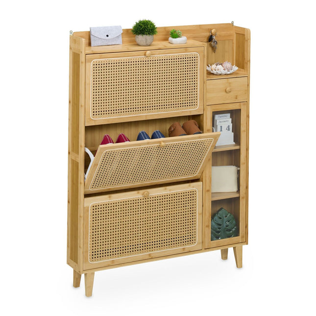 Meuble à chaussures en rotin avec rangement, design peu encombrant