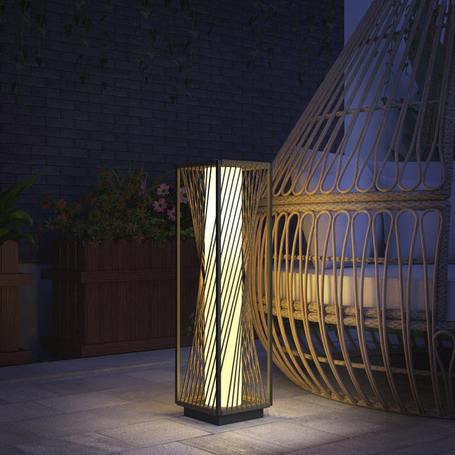 Lampadaire solaire en rotin avec capteur de lumière, 25 LED, style bohème, étanche IP44, lampe solaire d'extérieur, lanterne solaire à batterie pour jardin, balcon, pelouse extérieure, cour Aosom