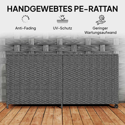 Coffre de rangement en rotin 650 L, étanche, résistant aux UV, gris foncé