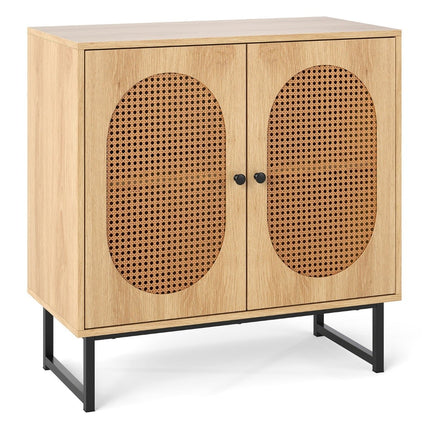 Armoire de rangement en rotin, étagères réglables, pieds en métal