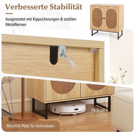 Armoire de rangement en rotin, étagères réglables, pieds en métal