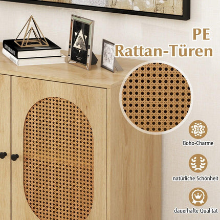 Armoire de rangement en rotin, étagères réglables, pieds en métal