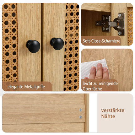 Armoire de rangement en rotin, étagères réglables, pieds en métal