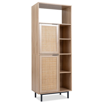 Rattan-Aufbewahrungsschrank mit 2 Türen und 5 Regalböden – Natur