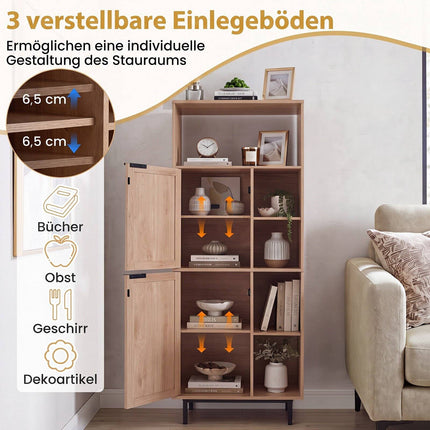 Rattan-Aufbewahrungsschrank mit 2 Türen und 5 Regalböden – Natur