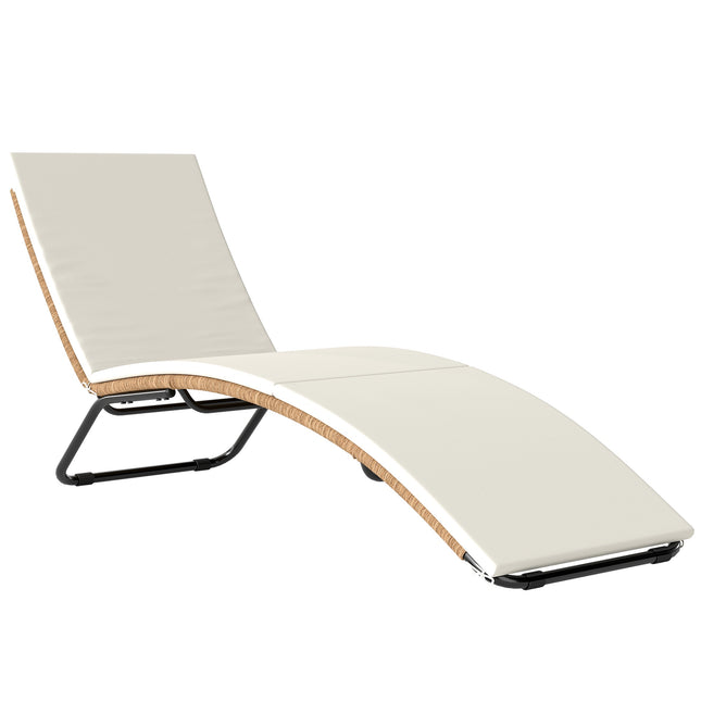 Sonnenliege aus Rattan mit Kissen, ergonomische S-Kurve, 195 cm