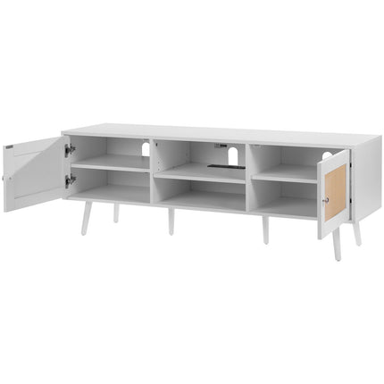Rattan TV Stand for 65 Inch TV, Power Strip with USB