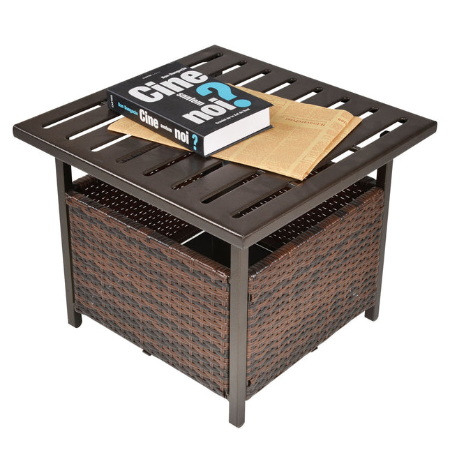 Table De Jardin En Rotin, Table De Terrasse, Table Basse Avec Trou Pour Parasol, Parfaite Pour Jardin, Balcon, Terrasse, 55,5 X 55,5 X 46 Cm, Marron