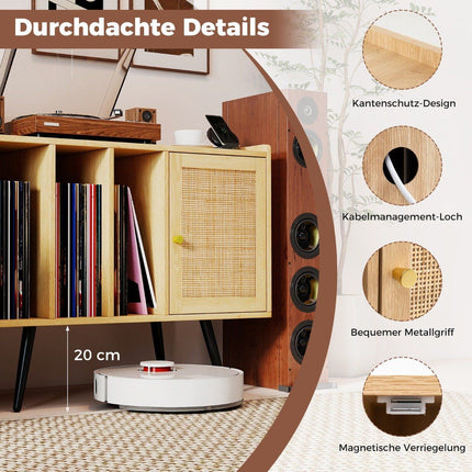 Support de platine vinyle en rotin avec station de charge, pouvant contenir 220 vinyles