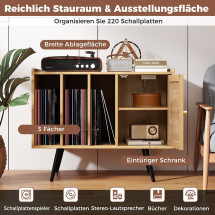 Support de platine vinyle en rotin avec station de charge, pouvant contenir 220 vinyles