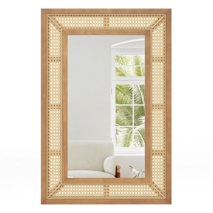 Miroir mural en rotin avec cadre en bois, 90 x 60 cm, à suspendre