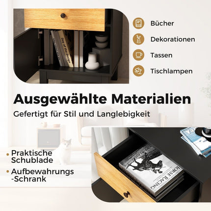 Rattan Nachttisch mit Schublade &amp; Schrank Nachttisch Beistelltisch Sofatisch im Boho Style