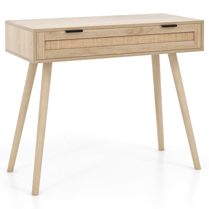 Table console en rotin avec tiroir coulissant, table d'entrée, table en bois de ferme