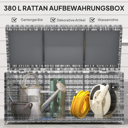 Rattan-Aufbewahrungsbox, 380 L, wetterfest, Dunkelgrau