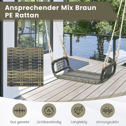 Chaise suspendue en rotin avec 2 cordes de chanvre Chaise suspendue résistante aux intempéries Peut supporter jusqu'à 180 kg Siège pivotant
