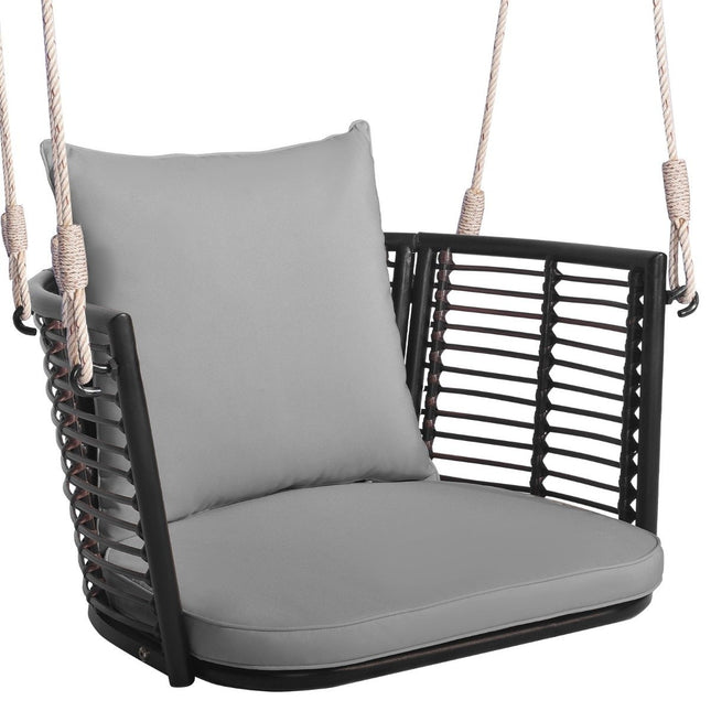 Chaise suspendue en rotin avec une capacité de charge allant jusqu'à 180 kg, siège suspendu avec coussins et coussins. Structure en métal gris