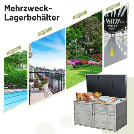 Coffre de terrasse en rotin d'une capacité de 335 L 115 x 60 x 65 cm Gris