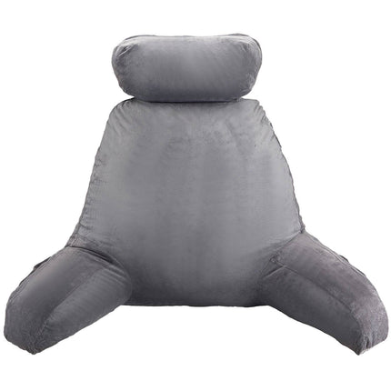 Reading Pillow With Removable Headrest, 3 Pockets, Grey