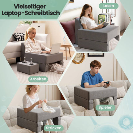 Lesekissen mit Getränkehalter – Ergonomische Rückenlehne, Grau