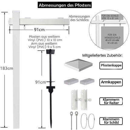 Immobilienschildpfosten, UPVC, 180 cm, kein Graben erforderlich