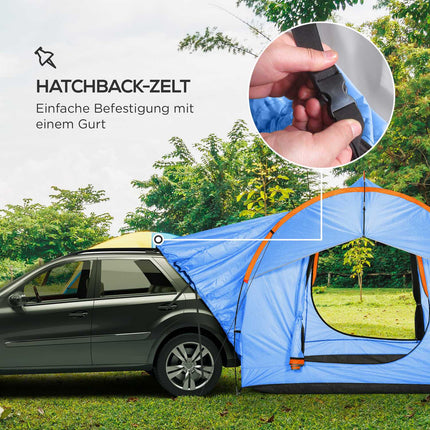 Tente Arrière Tente De Voiture Tente Dôme Pour 6 Personnes Avec Fenêtre À 3 Portes Tente De Hayon Pour Caravane Suv Polyester Bleu