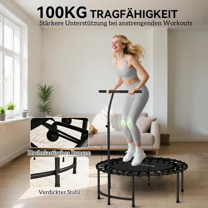 Rebounder-Trampolin, verstellbarer Griff, Schwarz