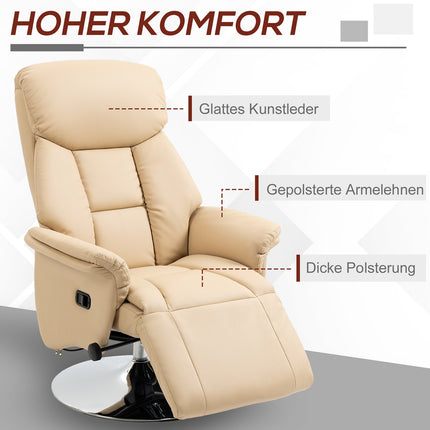 Fauteuil inclinable, similicuir, pivotant à 360°, beige