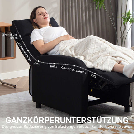 Fauteuil inclinable, tissu aspect lin, noir, réglable jusqu'à 155°