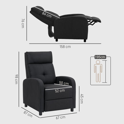 Fauteuil inclinable, tissu aspect lin, noir, réglable jusqu'à 155°
