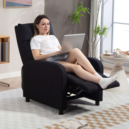 Fauteuil inclinable, tissu aspect lin, noir, réglable jusqu'à 155°
