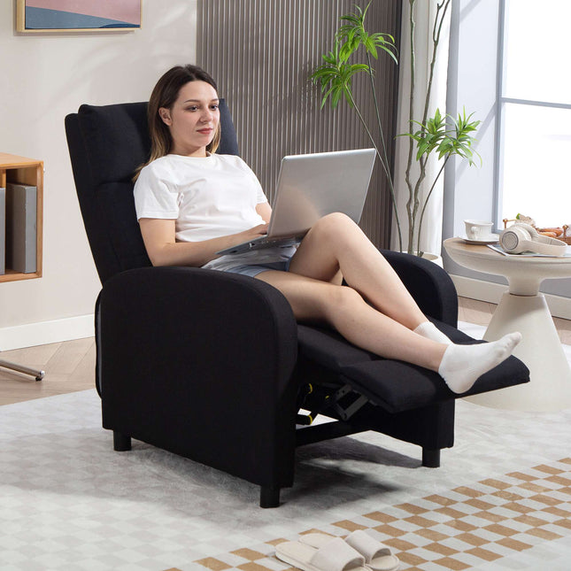 Relaxliegesessel, Leinenoptik-Stoff, Schwarz, verstellbar bis 155º