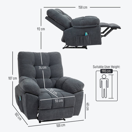 Fauteuil inclinable avec massage à 8 points, repose-pieds réglable, gris