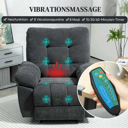Fauteuil inclinable avec massage à 8 points, repose-pieds réglable, gris