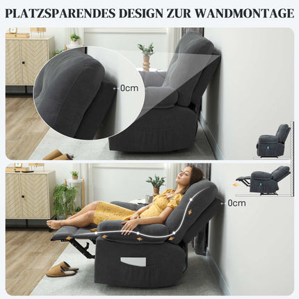 Fauteuil inclinable avec massage à 8 points, repose-pieds réglable, gris