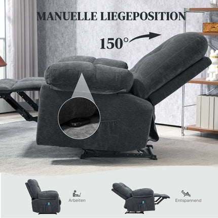 Fauteuil inclinable avec massage à 8 points, repose-pieds réglable, gris
