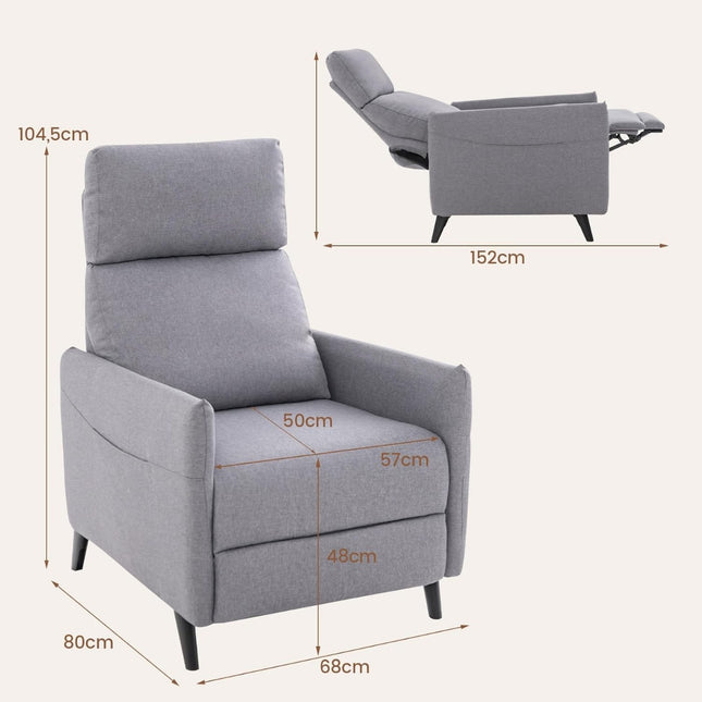 Fauteuil inclinable avec dossier et repose-pieds réglables, tissu en lin