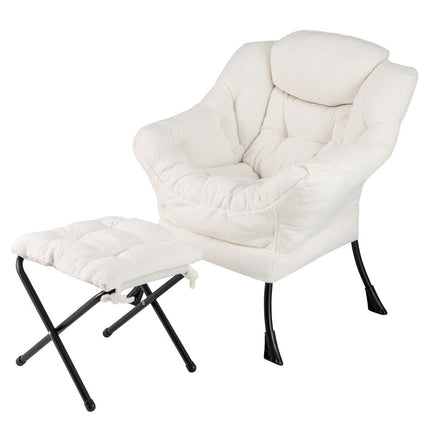 Fauteuil inclinable avec accoudoirs, ottoman, sherpa beige