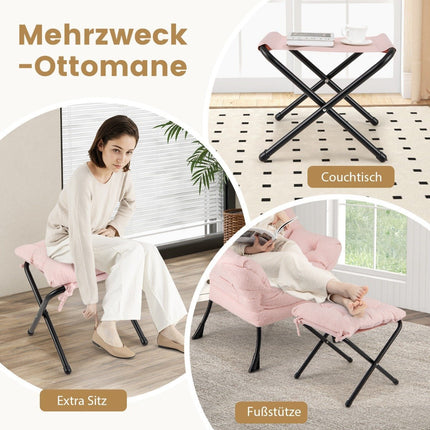 Liegesessel mit Armlehnen, Seitentasche, Ottoman – Rosa